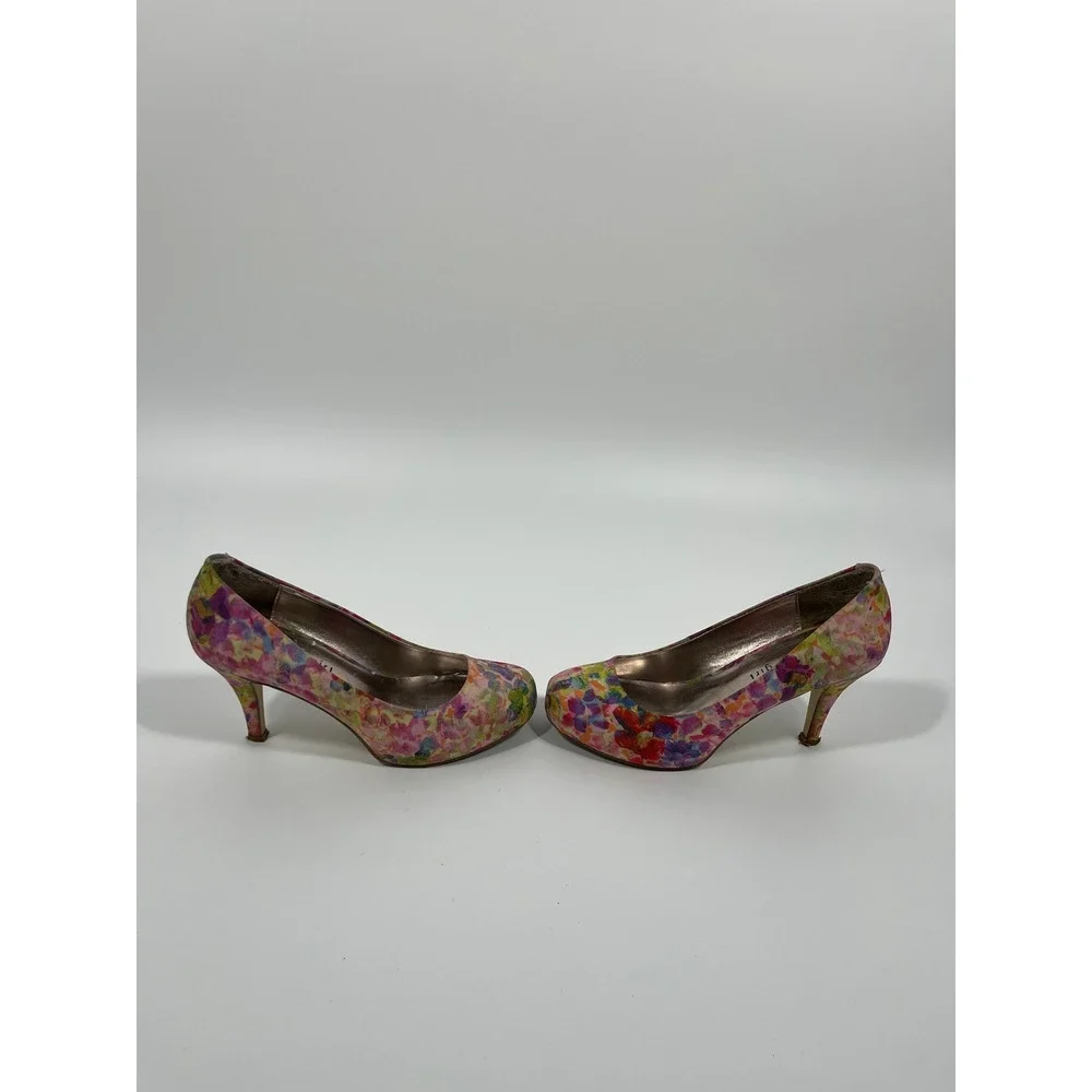 Spring Summer Wedding Guest Womens Heels 7 Pastel‎ Multicolor Watercolor Floral